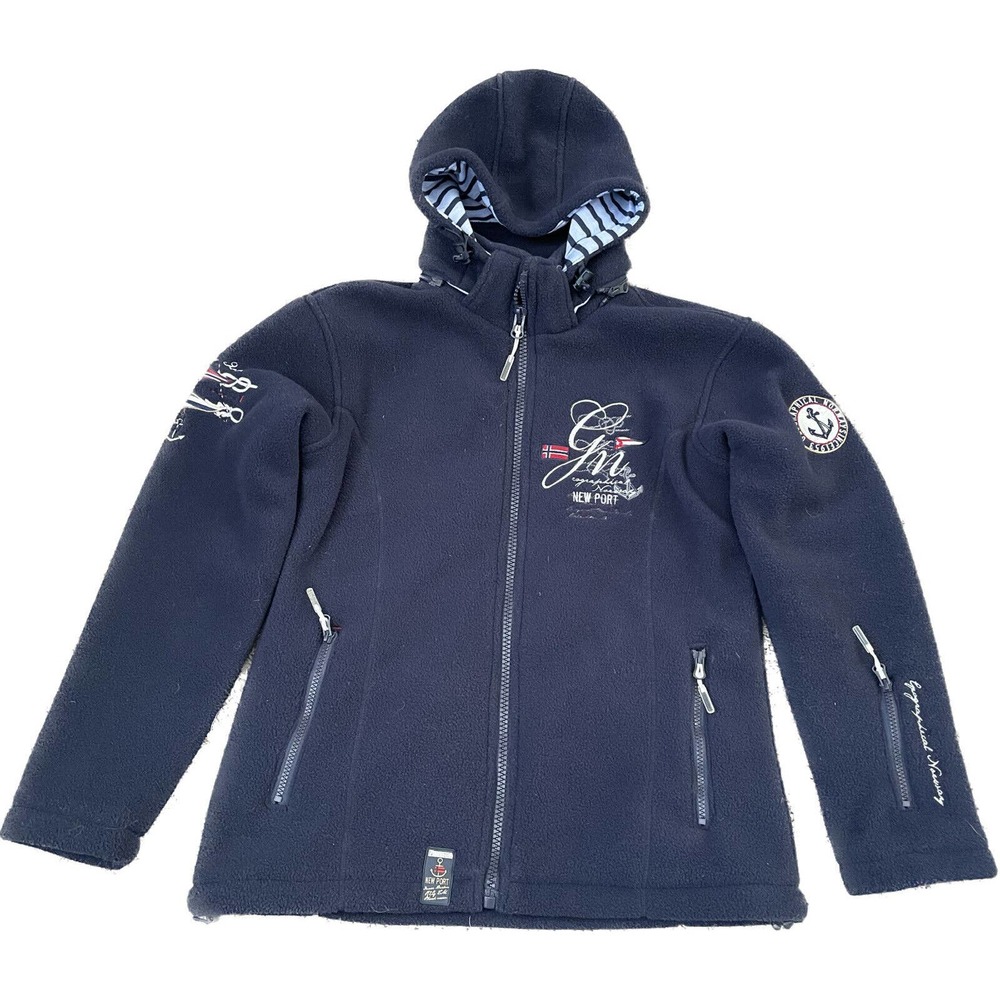 Womens Geographical Norway Size 2 Hooded Heavy Full Zip Sailing Fleece Jacket